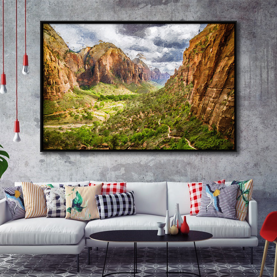 View on Zion National Park Framed Canvas Prints Wall Art Decor - Paiting Canvas, Art Prints, Floating Frame