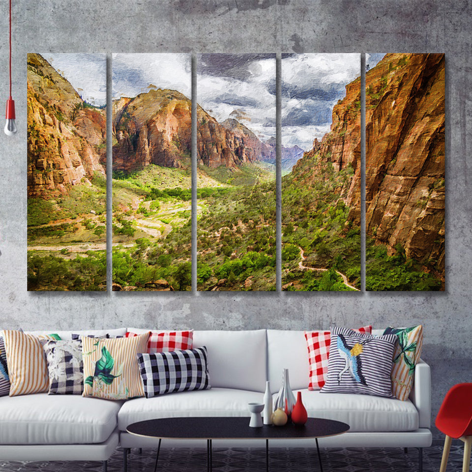 View on Zion National Park 5 Piece B Canvas Prints Wall Art Decor - Painting Canvas, Multi Panels