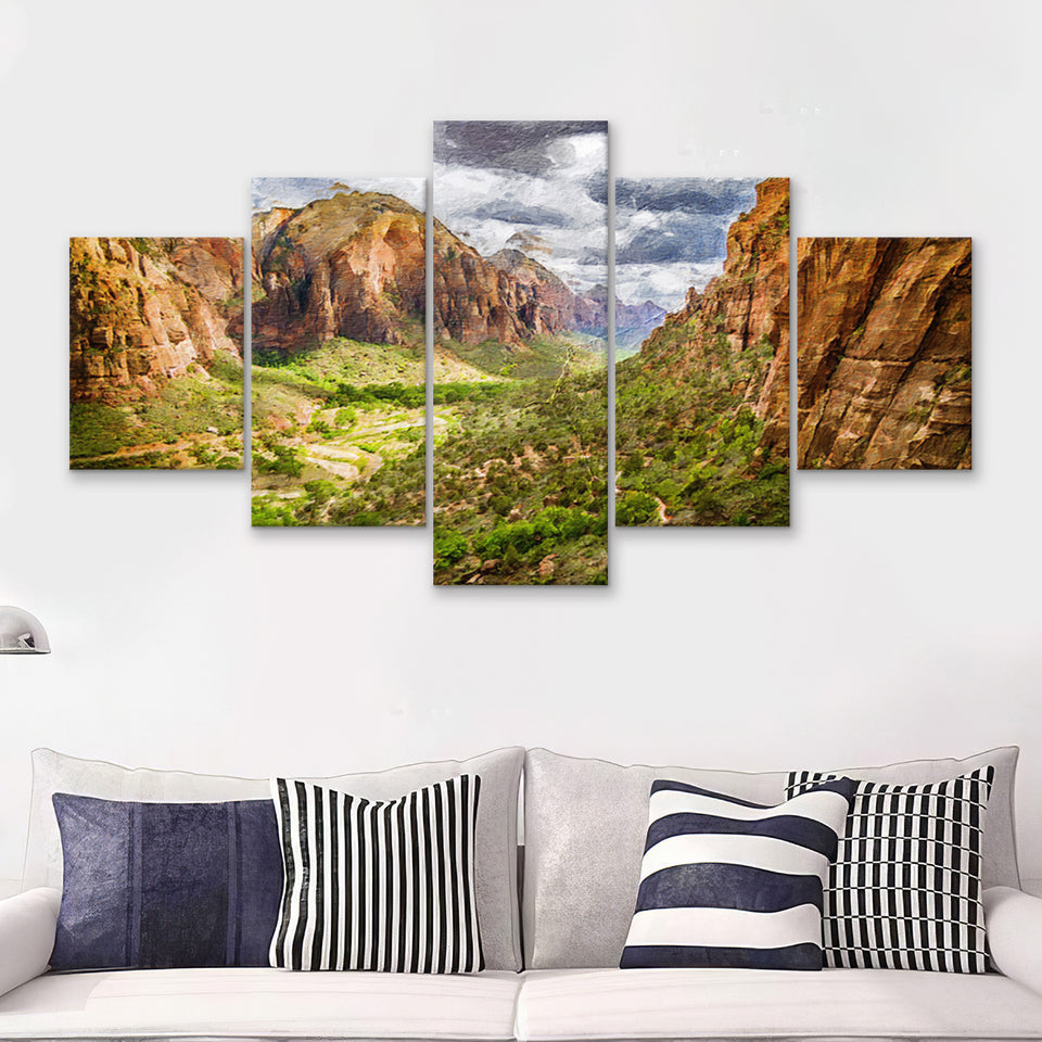 View on Zion National Park 5 Piece Canvas Prints Wall Art Decor - Painting Canvas, Multi Panels