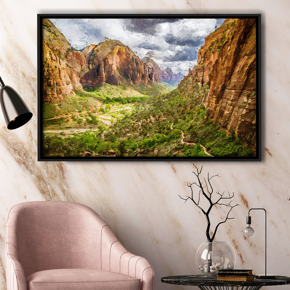 View on Zion National Park Framed Canvas Prints Wall Art Decor - Paiting Canvas, Art Prints, Floating Frame