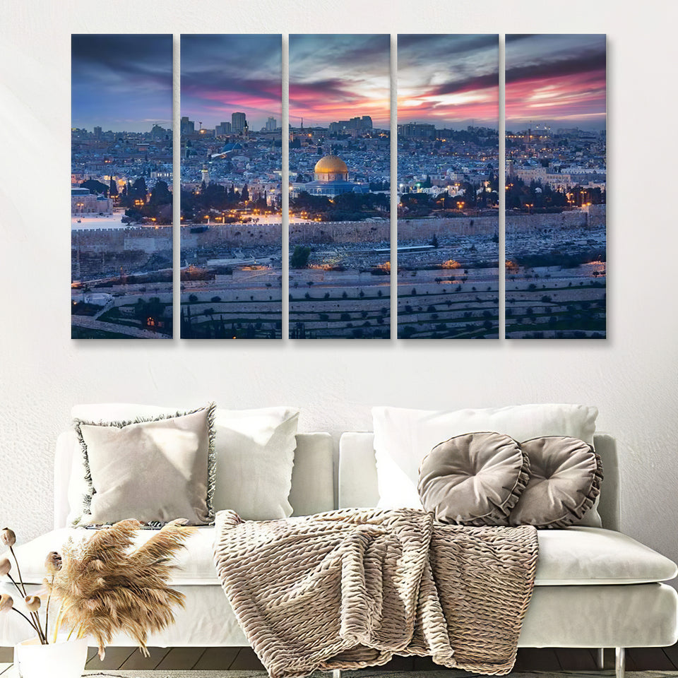 View To Jerusalem Old City Israel 5 Pieces Canvas Prints Wall Art - Painting Canvas, Multi Panels, Wall Decor