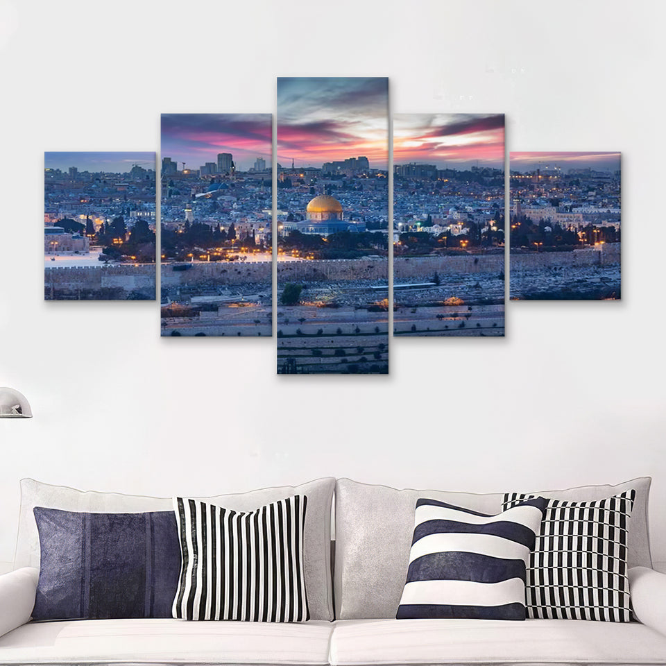 View To Jerusalem Old City Israel 5 Pieces Canvas Prints Wall Art - Painting Canvas, Multi Panels, Wall Decor
