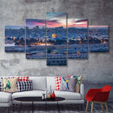 View To Jerusalem Old City Israel 5 Pieces Canvas Prints Wall Art - Painting Canvas, Multi Panels, Wall Decor
