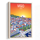 Vigo Spain Art Sunset Art Print, Large Canvas, Framed Canvas Print Wall Art Home Decor, Floating Frame