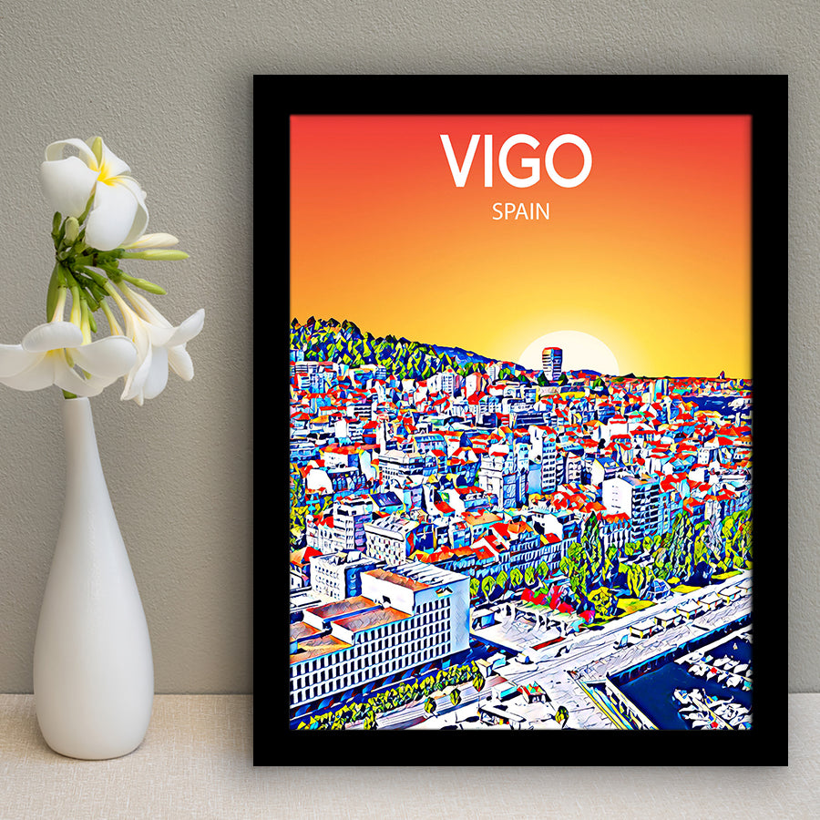 Vigo Spain Art Sunset Art Print, City Art Print, Framed Art Print Wall Art Home Decor, Framed Picture