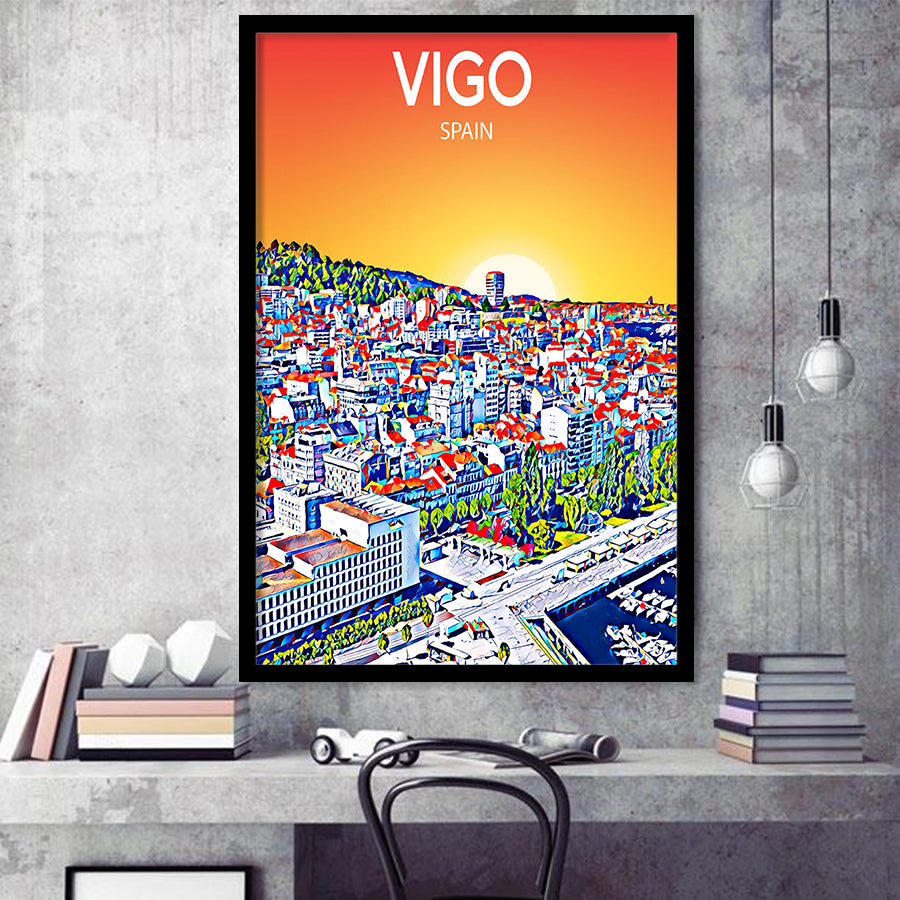 Vigo Spain Art Sunset Art Print, City Art Print, Framed Art Print Wall Art Home Decor, Framed Picture