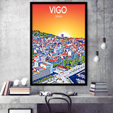 Vigo Spain Art Sunset Art Print, City Art Print, Framed Art Print Wall Art Home Decor, Framed Picture