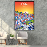 Vigo Spain Art Sunset Art Print, Large Canvas, Framed Canvas Print Wall Art Home Decor, Floating Frame