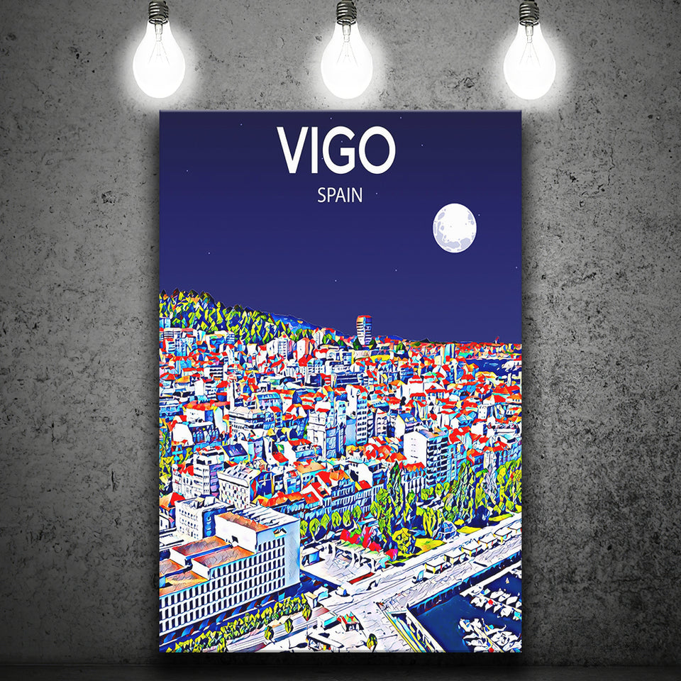 Vigo Spain Art Night Art Print ,City Art Print, Large Canvas, Canvas Print Wall Art Home Decor