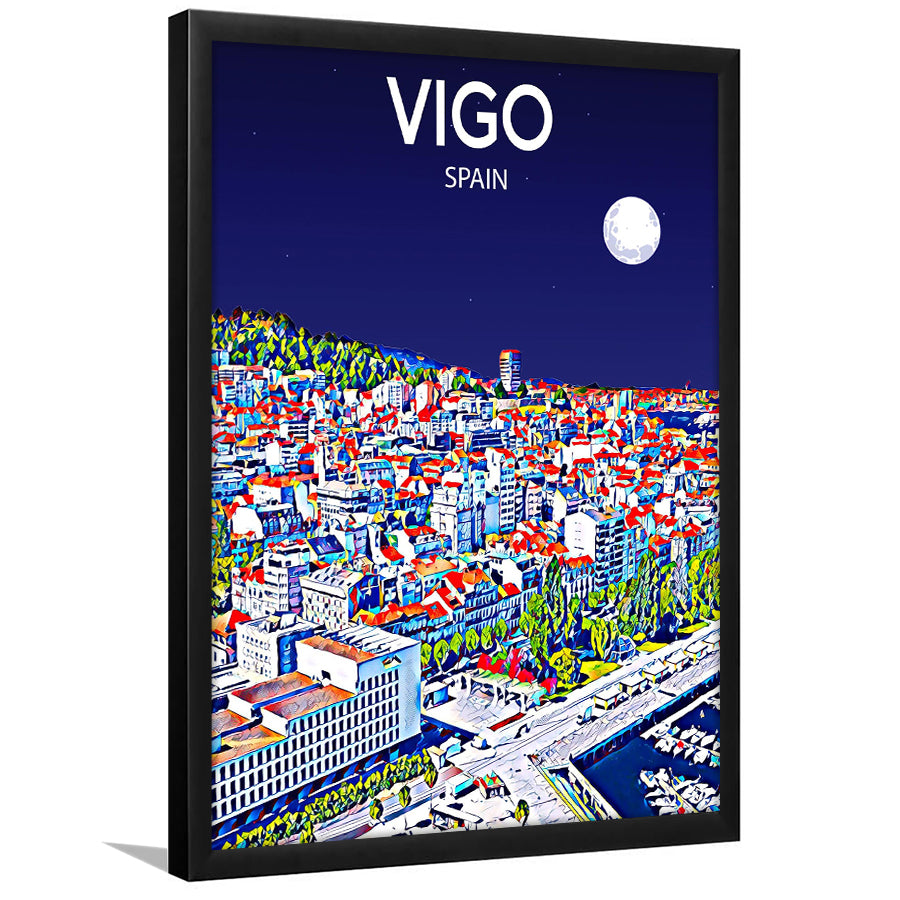Vigo Spain Art Night Art Print, City Art Print, Framed Art Print Wall Art Home Decor, Framed Picture