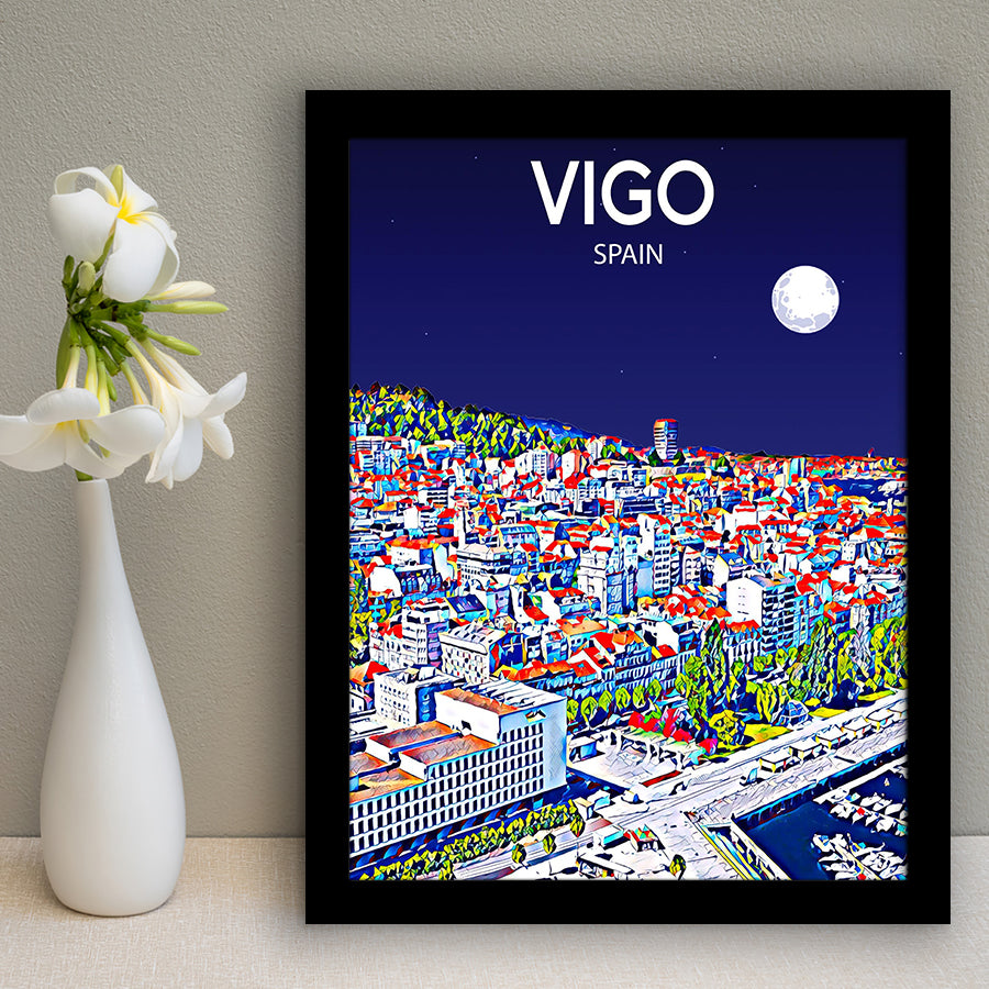 Vigo Spain Art Night Art Print, City Art Print, Framed Art Print Wall Art Home Decor, Framed Picture