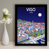 Vigo Spain Art Night Art Print, City Art Print, Framed Art Print Wall Art Home Decor, Framed Picture