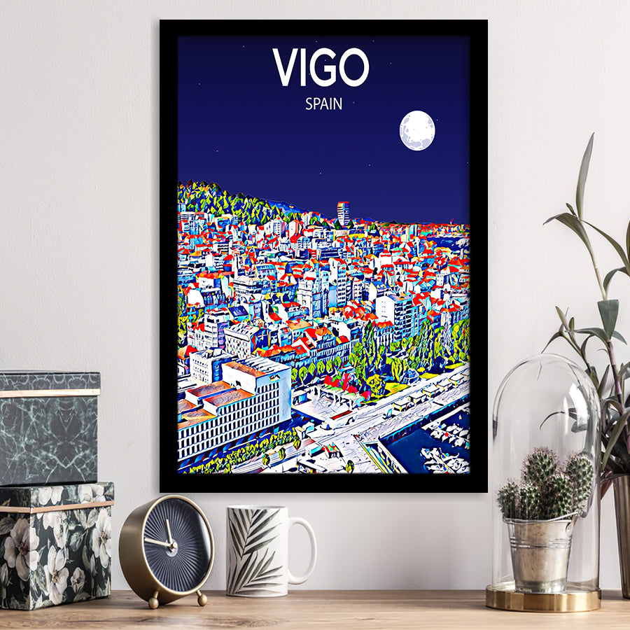 Vigo Spain Art Night Art Print, City Art Print, Framed Art Print Wall Art Home Decor, Framed Picture