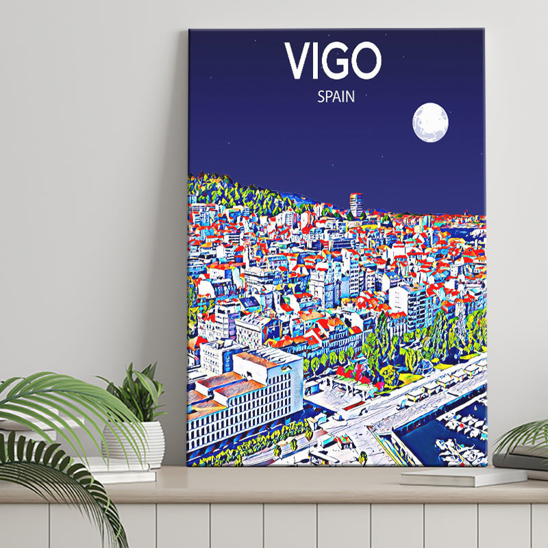 Vigo Spain Art Night Art Print ,City Art Print, Large Canvas, Canvas Print Wall Art Home Decor