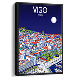 Vigo Spain Art Night Art Print, Large Canvas, Framed Canvas Print Wall Art Home Decor, Floating Frame