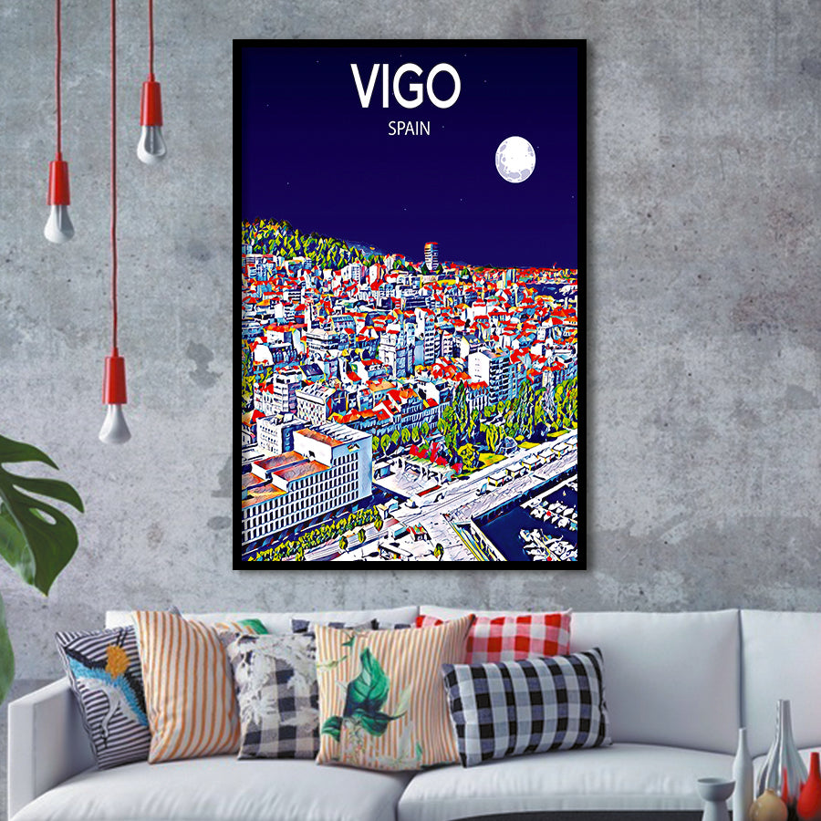 Vigo Spain Art Night Art Print, City Art Print, Framed Art Print Wall Art Home Decor, Framed Picture