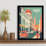 Vigo Spain Retro Art Print, Large Canvas, Framed Canvas Print Wall Art Home Decor, Floating Frame