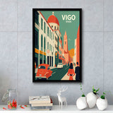 Vigo Spain Retro Art Print, Large Canvas, Framed Canvas Print Wall Art Home Decor, Floating Frame