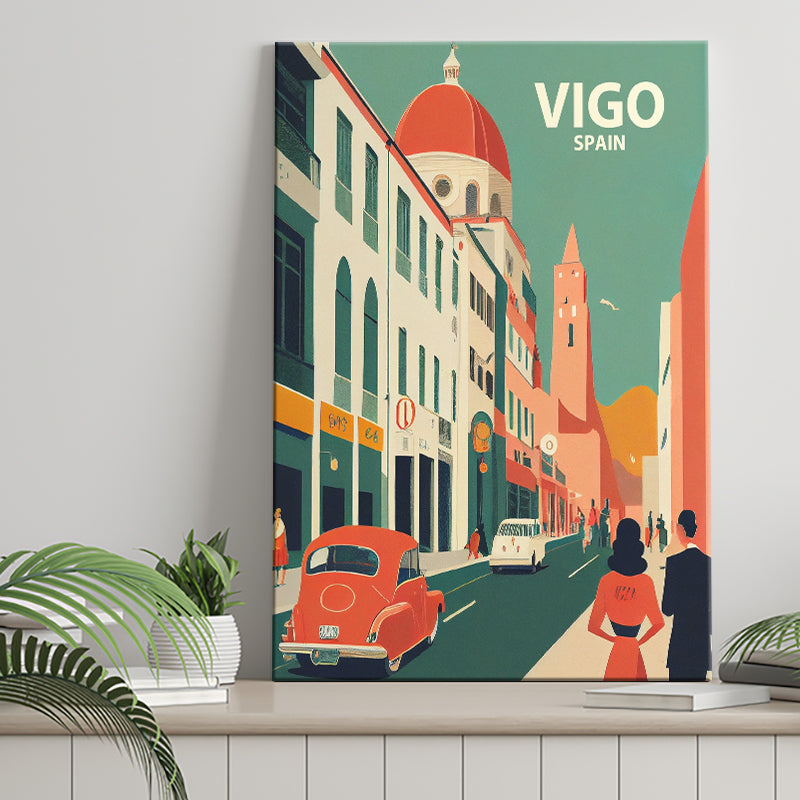 Vigo Spain Retro Art Print ,City Art Print, Large Canvas, Canvas Print Wall Art Home Decor