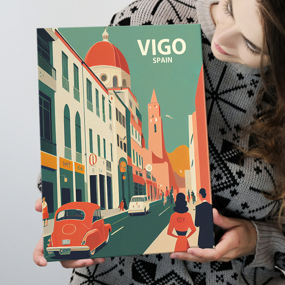 Vigo Spain Retro Art Print ,City Art Print, Large Canvas, Canvas Print Wall Art Home Decor