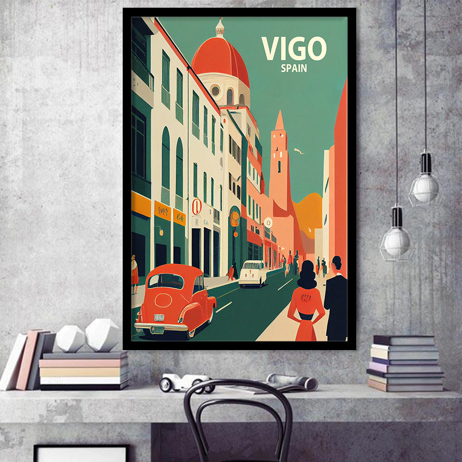 Vigo Spain Retro Art Print, City Art Print, Framed Art Print Wall Art Home Decor, Framed Picture