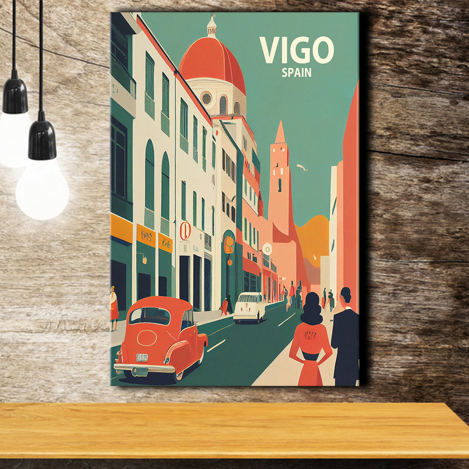 Vigo Spain Retro Art Print ,City Art Print, Large Canvas, Canvas Print Wall Art Home Decor