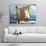 Viking Ship On The Open Sea Canvas Wall Art - Canvas Prints, Prints For Sale, Painting Canvas