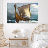 Viking Ship On The Open Sea Canvas Wall Art - Canvas Prints, Prints For Sale, Painting Canvas