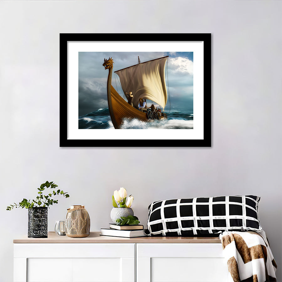 Viking Ship On The Open Sea Wall Art Print - Framed Art, Framed Prints, Painting Print