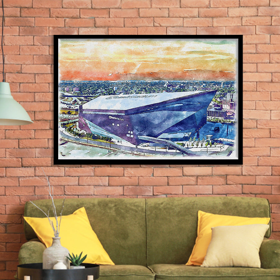 Vikings Football Stadium US Bank Stadium Watercolor, Sport Prints Fan Gift, Framed Art Prints Wall Art Decor
