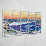 Vikings Football Stadium US Bank Stadium Watercolor, 5 Pieces B, Multi Panel Canvas Prints Wall Art Decor