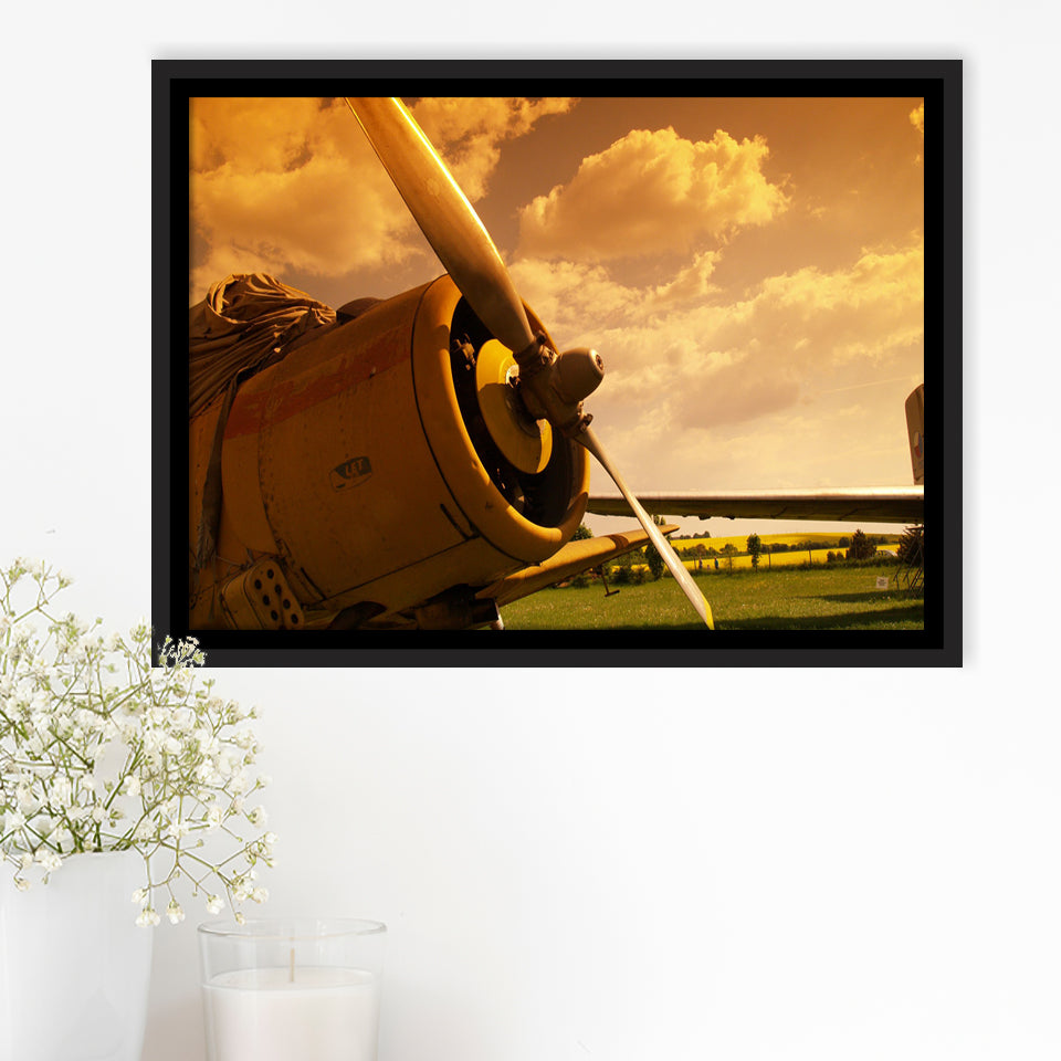 Vintage Aircraft Plane Propeller Framed Canvas Prints Wall Art Decor - Painting Canvas, Black Framed Picture
