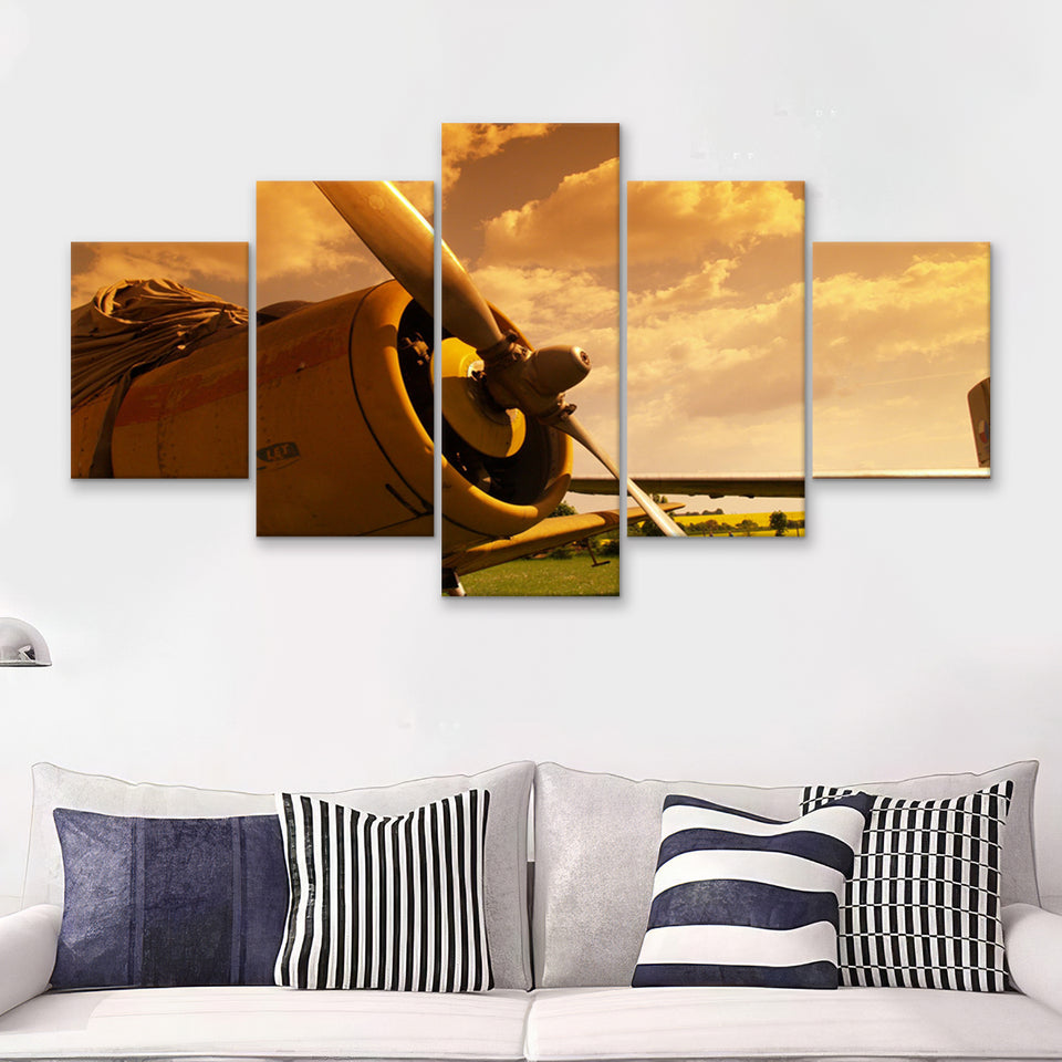 Vintage Aircraft Plane Propeller 5 Piece Canvas Prints Wall Art Decor - Painting Canvas, Multi Panels
