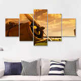 Vintage Aircraft Plane Propeller 5 Piece Canvas Prints Wall Art Decor - Painting Canvas, Multi Panels