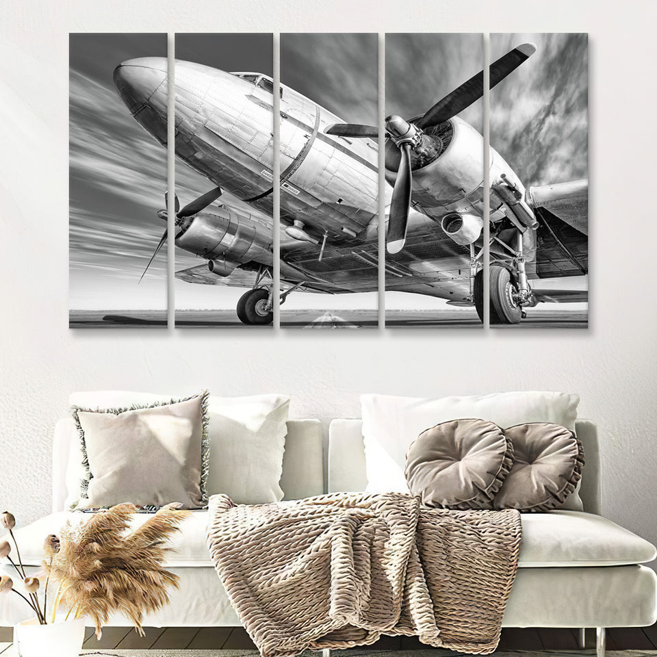 Vintage Aircraft 5 Piece B Canvas Prints Wall Art Decor - Painting Canvas, Multi Panels