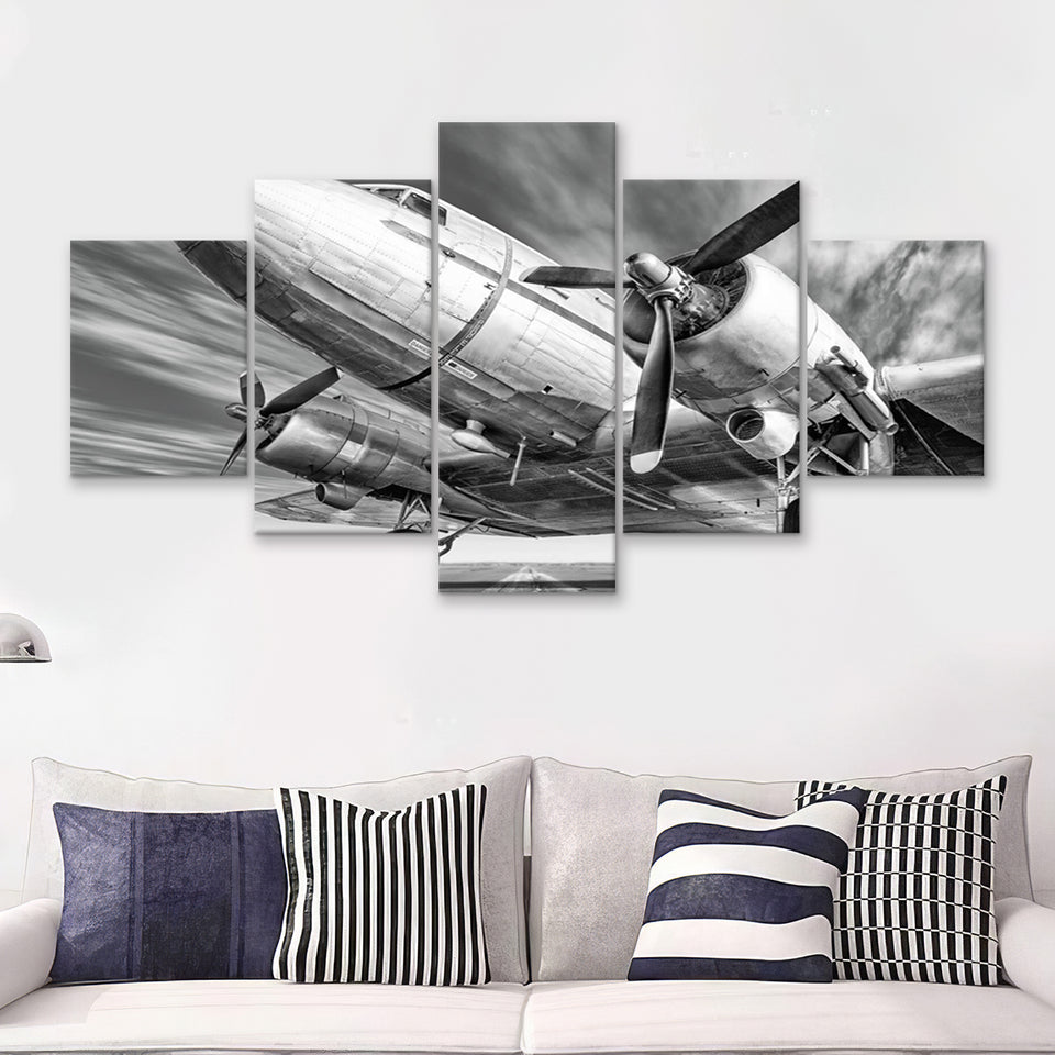 Vintage Aircraft 5 Piece Canvas Prints Wall Art Decor - Painting Canvas, Multi Panels