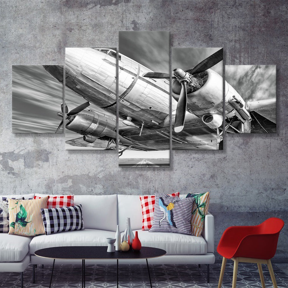 Vintage Aircraft 5 Piece Canvas Prints Wall Art Decor - Painting Canvas, Multi Panels
