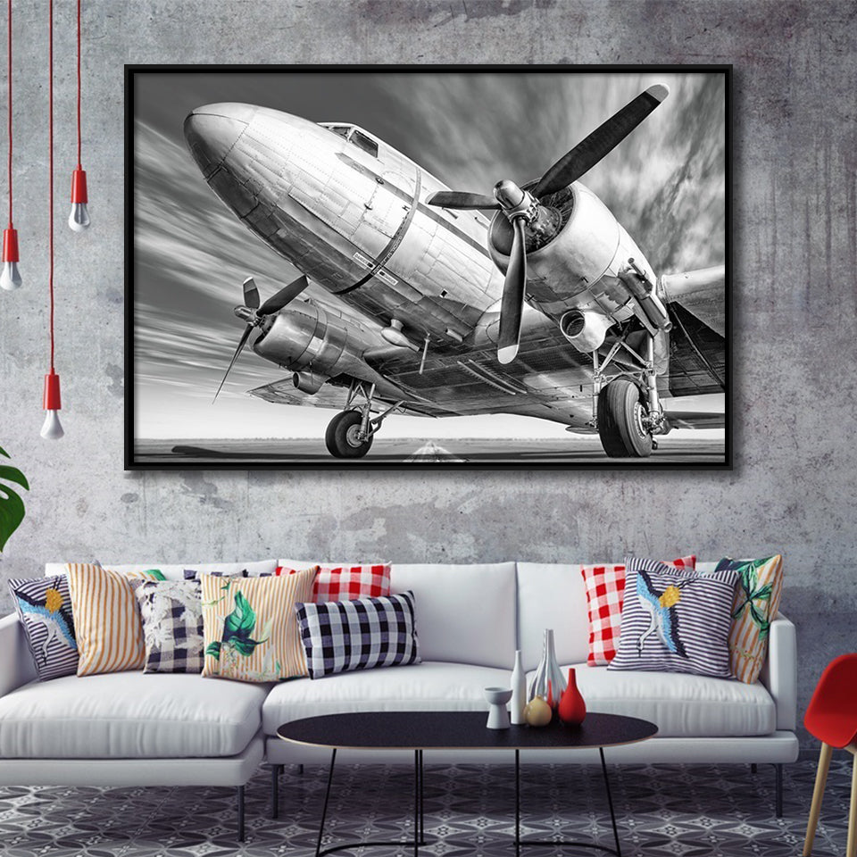 Vintage Aircraft Framed Canvas Prints Wall Art Decor - Paiting Canvas, Art Prints, Floating Frame
