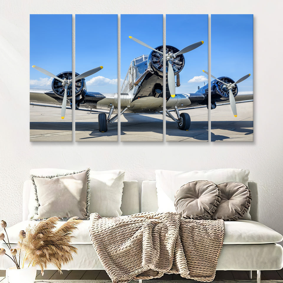 Vintage Airplane Wall Mural Aerobatic 5 Piece B Canvas Prints Wall Art Decor - Painting Canvas, Multi Panels