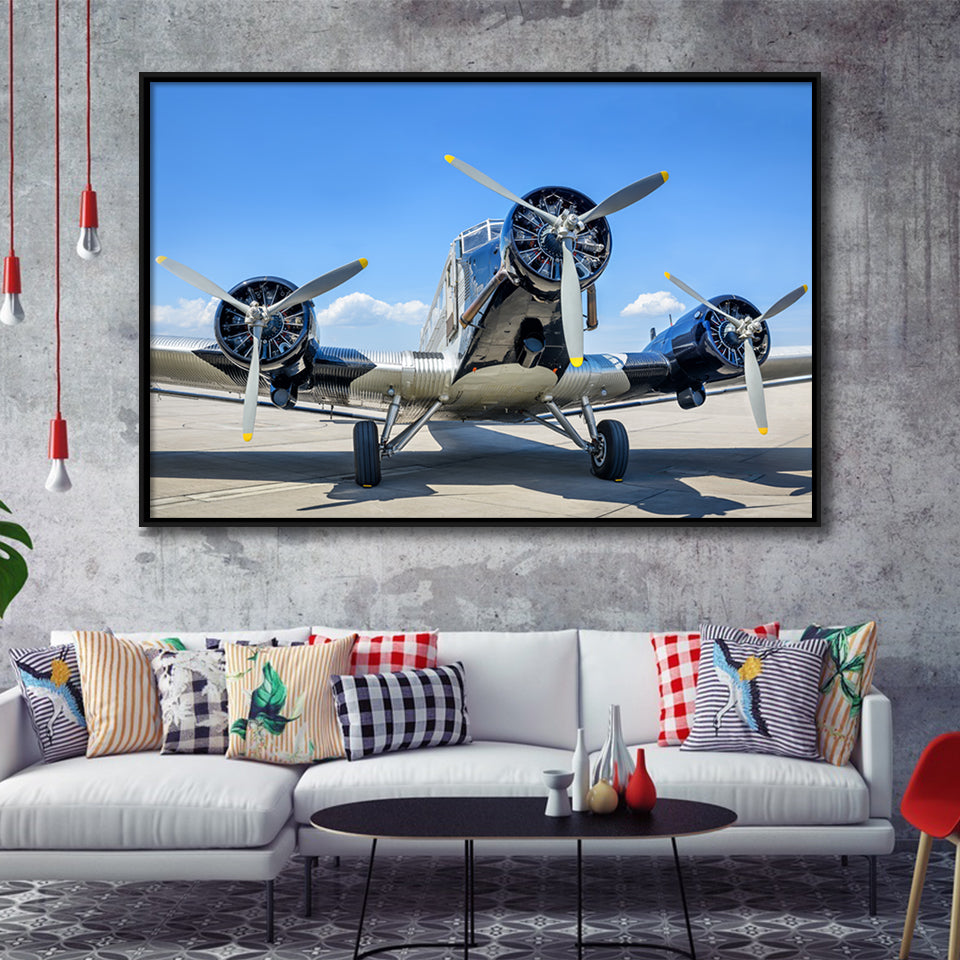 Vintage Airplane Wall Mural Aerobatic Framed Canvas Prints Wall Art Decor - Painting Canvas, Black Framed Picture