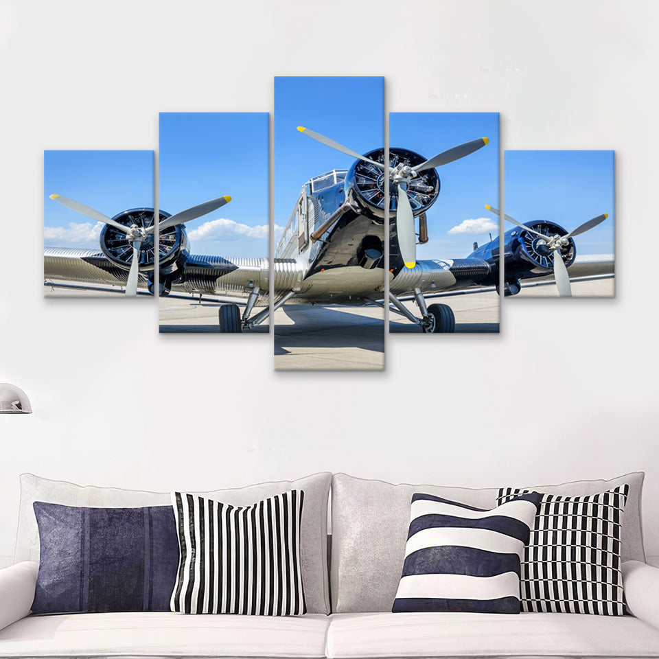 Vintage Airplane Wall Mural Aerobatic 5 Piece Canvas Prints Wall Art Decor - Painting Canvas, Multi Panels