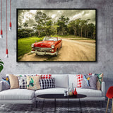 Vintage American Car in Cuba, Cuba Framed Canvas Prints Wall Art Decor, Black Floating Frame