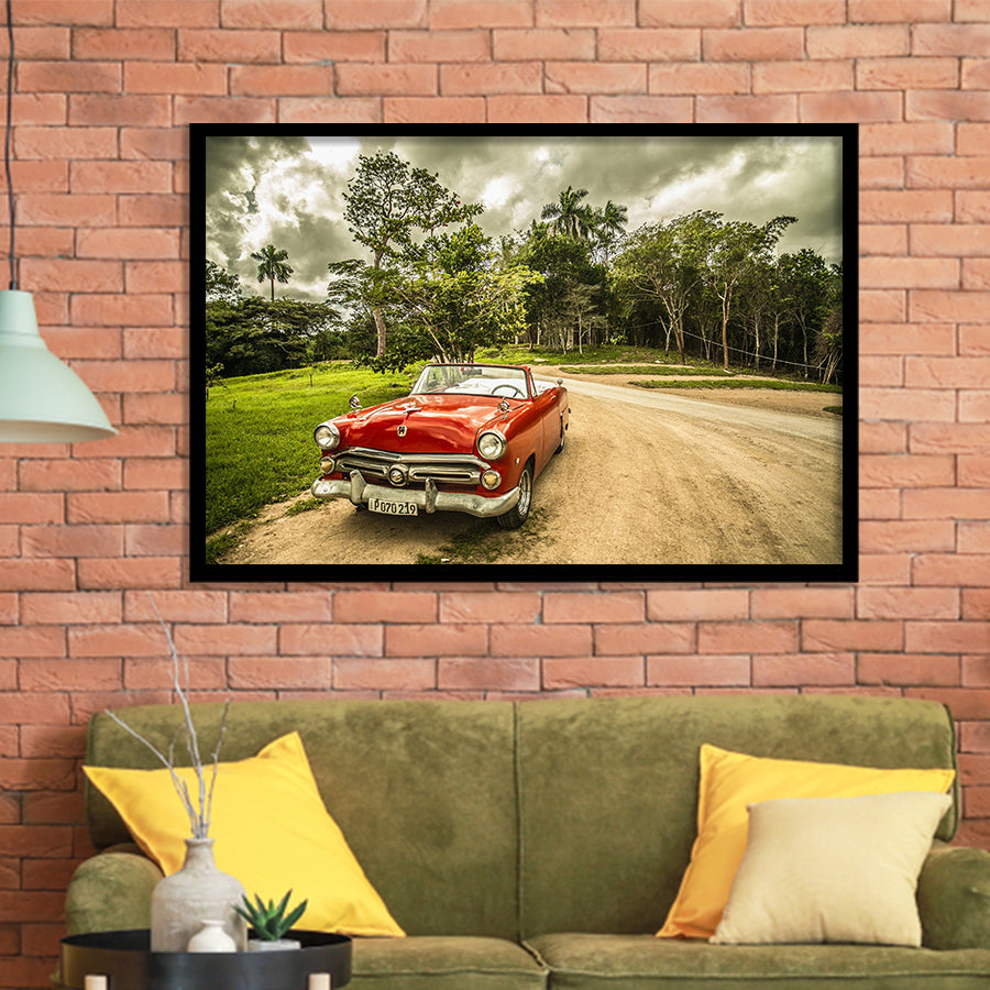 Vintage American Car in Cuba, Cuba Framed Art Prints Wall Art Decor,Black Frame, Ready to hang