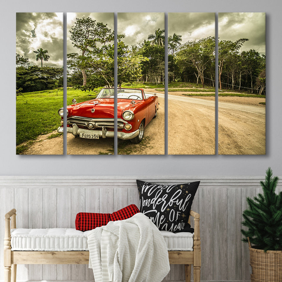 Vintage American Car in Cuba, Cuba 5 Panels B,Large Canvas,Canvas Prints Wall Art Home Decor
