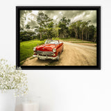 Vintage American Car in Cuba, Cuba Framed Canvas Prints Wall Art Decor, Black Floating Frame