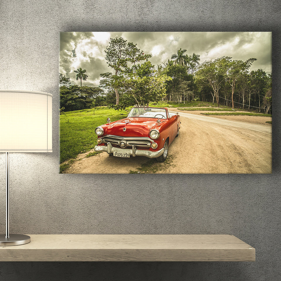 Vintage American Car in Cuba, Cuba Canvas Prints Wall Art Home Decor - Painting Canvas, Ready to hang