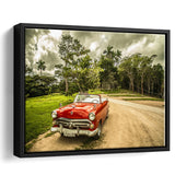 Vintage American Car in Cuba, Cuba Framed Canvas Prints Wall Art Decor, Black Floating Frame