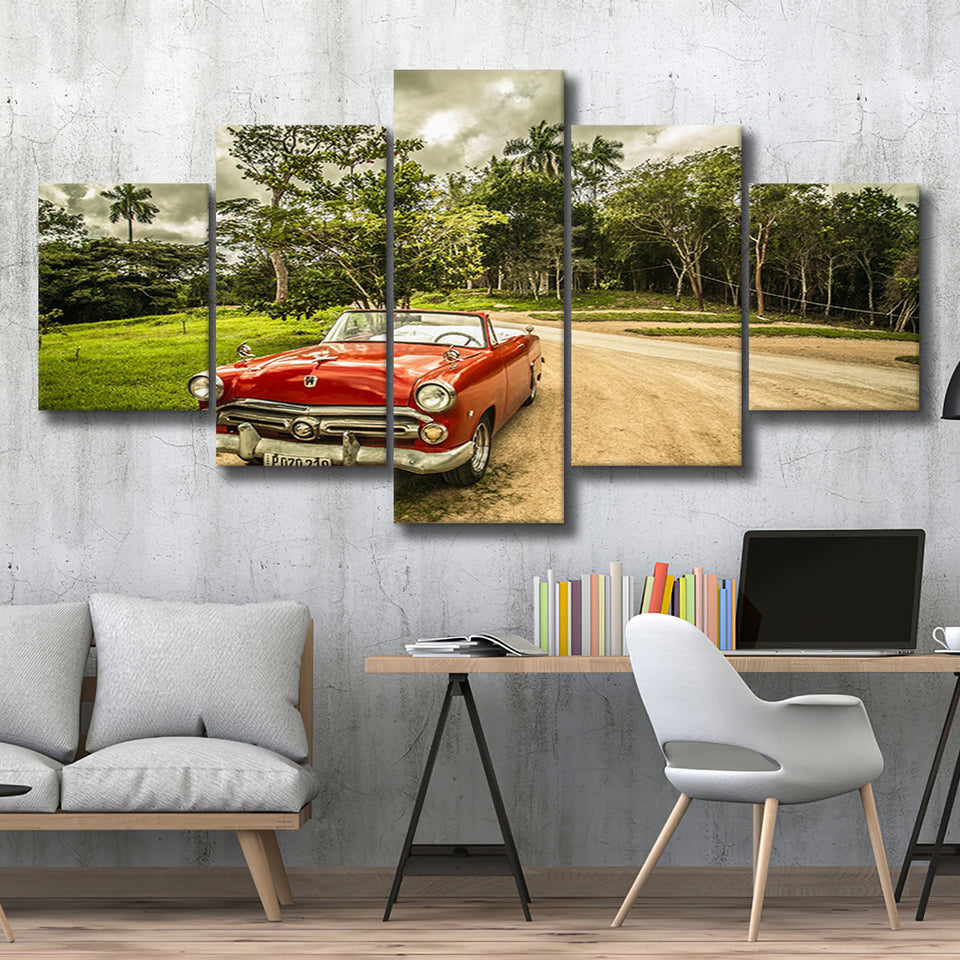 Vintage American Car in Cuba, Cuba Multi Panels,Canvas Prints Wall Art Home Decor