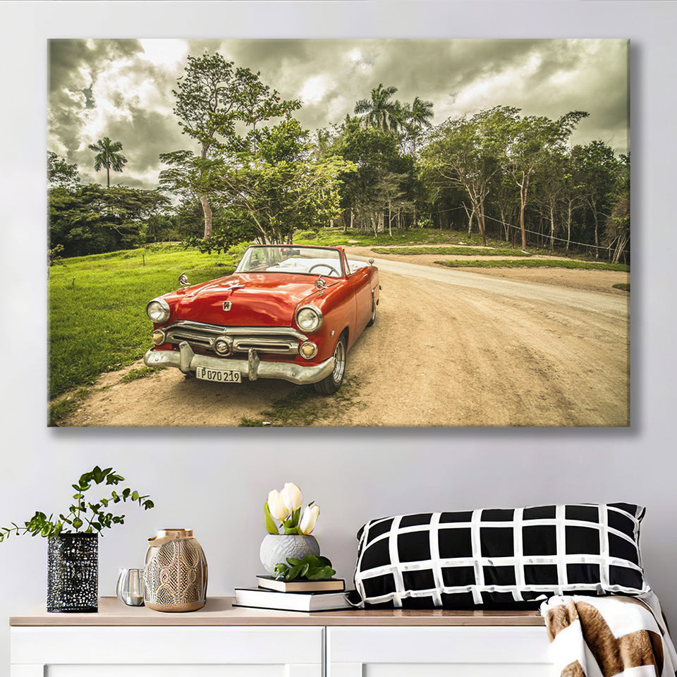 Vintage American Car in Cuba, Cuba Canvas Prints Wall Art Home Decor - Painting Canvas, Ready to hang