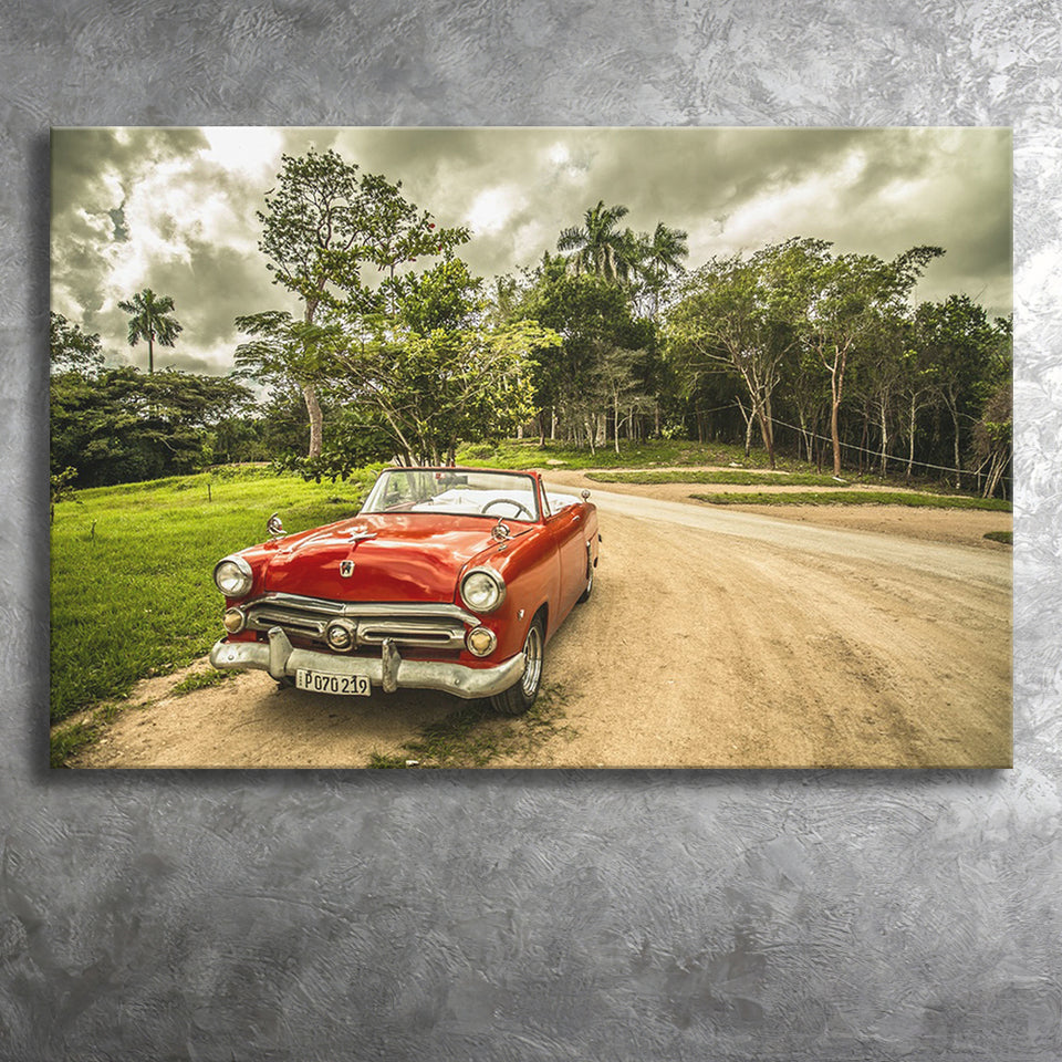 Vintage American Car in Cuba, Cuba Canvas Prints Wall Art Home Decor - Painting Canvas, Ready to hang